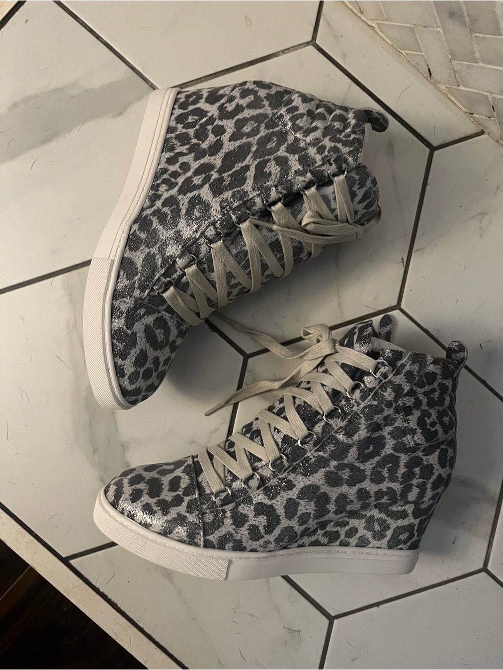 Paolo Gray Leopard Print Platform High-Top Sneakers